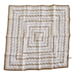 Uena Silky Scarf Gold White Floral Geo Print 21 x 21" Vintage Made in Japan MCM